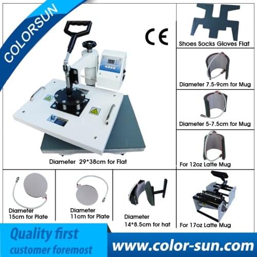 Combo multifunction 9 in 1 heat press machine for t-shirt/cap/mug/plate/phone case/shoe/shock/glove printing