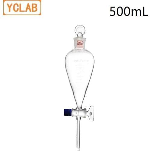 YCLAB 500mL Seperatory Funnel Pear Shape with Graduation Ground in Glass Stopper and Stopcock Laboratory Chemistry Equipment