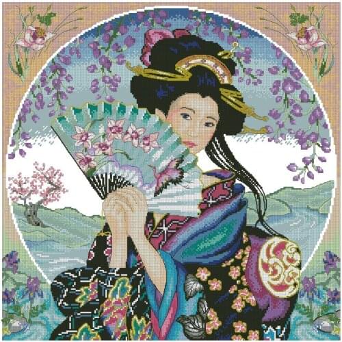 Geisha Japanese Lady Woman Embroidery Top Quality Crafts Needlework 14CT Unprinted Cross Stitch Kits DIY Art Handmade Home Decor