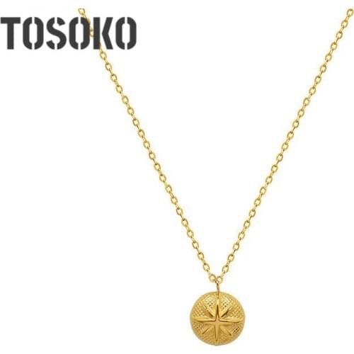 TOSOKO Stainless Steel Jewelry Ins Simple Chain Meter Geometric Round Pendant Necklace Female Clavicle Chain BSP919