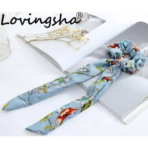LOVINGSHA Sweet Print Scrunchie Ribbon Elastic Women Hair Band Floral Hair Rubber Hair Ropes Girl Hair Accessories ATC064