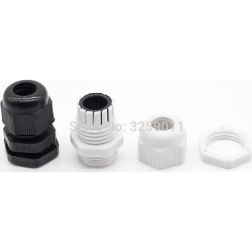 100PCS Cable Glands PG11 Black White Waterproof Adjustable Nylon Connectors Joints With Gaskets 5-10mm For Electrical Appliances