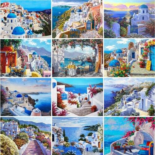 5D DIY Diamond Painting Town Rhinestone Picture Diamond Embroidery Seaside Landscape Cross Stitch Kit Home Decor Gift Art
