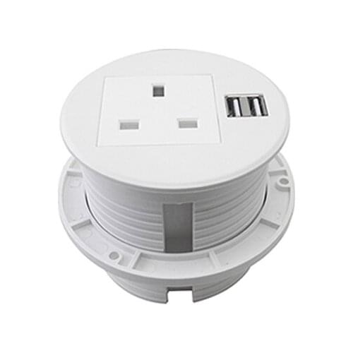 UK Plug Outlet Grommet Desktop Power Socket 1 Plug outlet, 2 USB Charge For Office Home Use US/EU/AU/UK Available