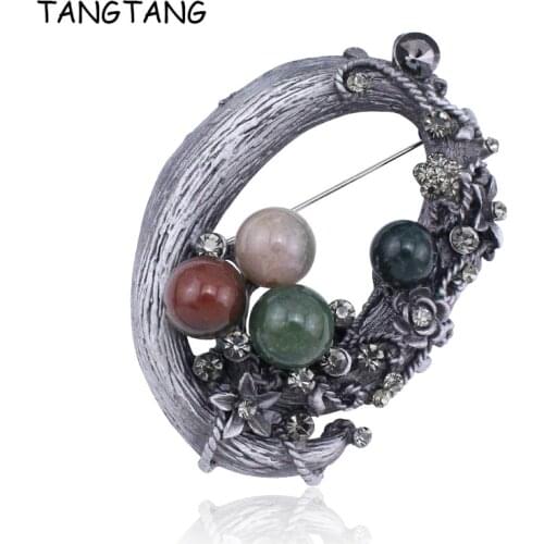 TANGTANG Oval Brooch For Men Vintage Tin Alloy Brooches Popular Stones Jewelry Pin Grey Pearls Brooches And Pins High End Pins