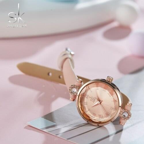 SK Luxury Women Watches Quartz Leather Strap Clock SHENGKE Crystal Dial Decoration Waterproof Ladies Wristwatch Relogio Feminin