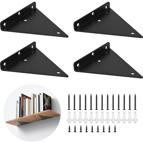 4Pcs Black Triangle Heavy Duty Thickened Iron Angle Wall Mount Bracket DYI Household Decoration Suitable for All Kinds of Room