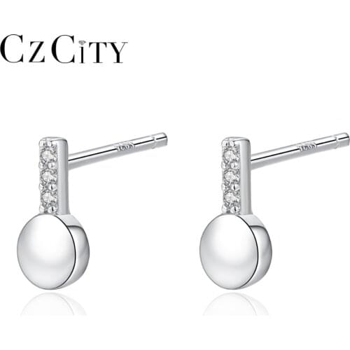 CZCITY New 18K Rose Gold Plated 925 Sterling Silver Small Round Stud Earrings for Women Fine Party Jewelry Female Christmas Gift