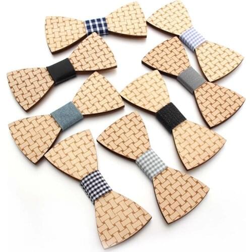 Fashion New Vintage Men Wooden Wood Bowtie For Man Casual Wedding Geometric Bowtie Butterfly Cute Party Male Bow Accessories