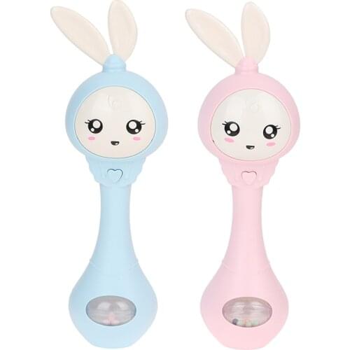 Baby Music Flashing Teether Rattle Toys Rabbit Hand Bells Mobile Infant Pacifier Weep Tear Newborn Early Educational Toys