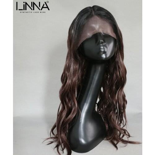 LINNA Long Brown Ombre Synthetic Wigs For Women Long Wavy Blonde Color Cosplay Wig High Temperature Fiber Wigs Middle Part Lace