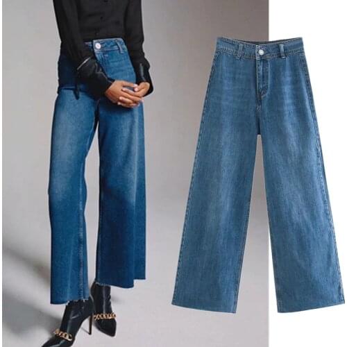 Jenny&Dave Loose Wide Leg Jeans England Fashion Casual High Street Vintage Pockets Mom Jeans Woman High Waist Jeans For Women
