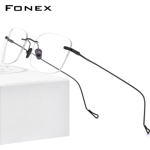 FONEX B Titanium Glasses Men 2020 New Women Rimless Prescription Square Eyeglasses Frames Myopia Optical Eyewear 8559