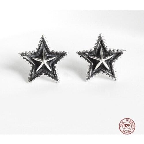 LKO 925 Sterling Silver Vintage Stars Stud Earrings Temperament Simplicity Delicate Earring For Women Wedding Party Jewellery