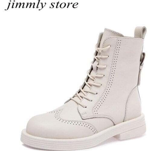 Fashion Autumn Ankle Boots Women Cow Leather Platform Boots Ladies Shoes Casual Round Toe Short Motorcycle Boots