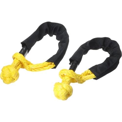 2pc 7.5 Ton 38000 Lbs Synthetic Fiber Soft Shackle Car Flexible Rope Towing Recovery Straps Yellow Nylon Cable Tool Accessories