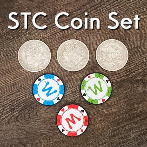 STC Coin Set Triple Chips Coin Set Close up Magic Tricks Coin Magic Props Coin Appear Vanish Double Face Super Triple Coin Funny