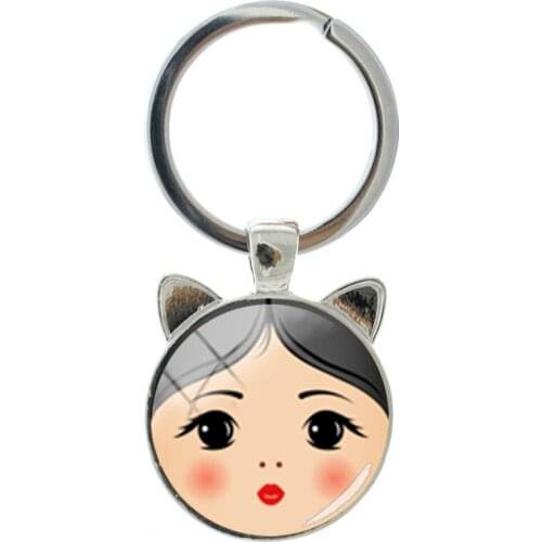 NEW Fashion Keychain Girl Handmade Silver Plated Cat Ear Keychain Fashion Mens and Womens Bag Accessories