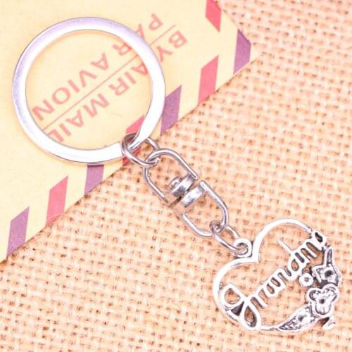 New Fashion Keychain 24x24mm grandma heart flower Pendants DIY Men Jewelry Car Key Chain Ring Holder Souvenir For Gift