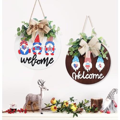 2021 New Style American Independence Day Wooden Garland The Faceless Elderly Pendant For Door Wall Hanging Home Party Decoration