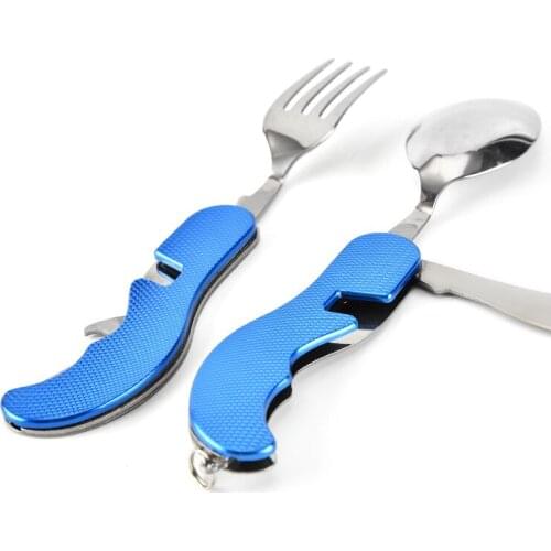 Outdoor camping multi-functional dining knife stainless steel split-type dining spoon Camping folding fork combination tableware