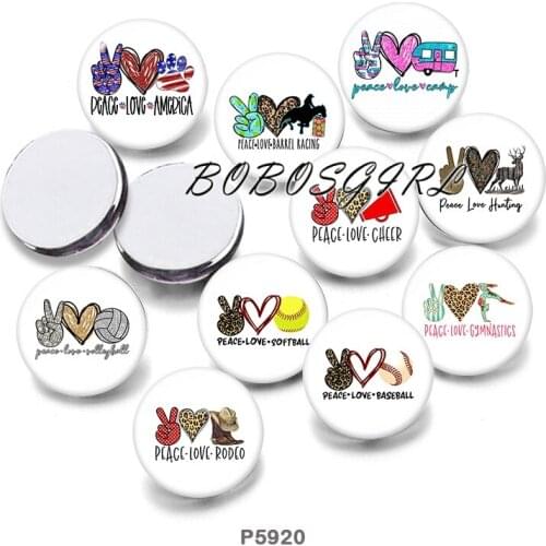 Peace Love sports 12mm18mm 20mm Snap button jewelry DIY Bracelet Round photo glass cabochons P5920