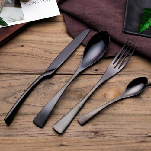 Drop Shipping Black Cutlery Set Stainless Steel Dinnerware Tableware Silverware Set Dinner Knife Fork Western Food Set
