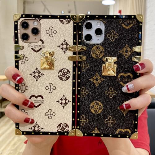 Luxury Case For iPhone 8 7 6S Plus Phone Case XS 12 11 Pro Max X XR SE 2020 Fashion Vintage Geometric Lattice Leather Back Cover