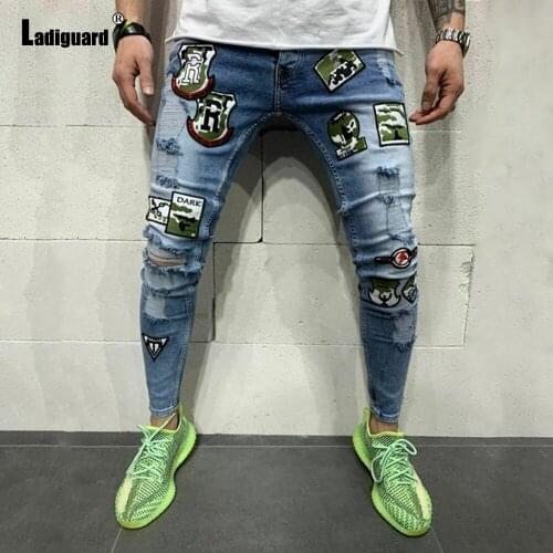 Sexy Men Jeans Denim Pants 2021 Autumn Slim Bottoms Pant Male Patchwork Hole Ripped Denim Jeans Pencil Trousers Mens clothing