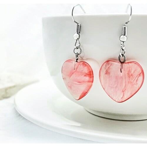Earrings Trendy 2021 Heart Shaped Natural Stone Pendant Sweet Romantic Pendant Earrings for Women Glamour Party Jewelry Gift