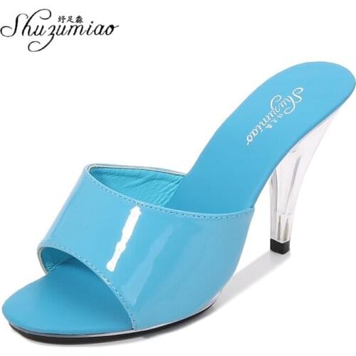 Shuzumiao 2020 Women Slippers Fashion Sexy High Heeled 7/10cm Shoes Clear Heels Open Toe Mules Female Nightclub Party Shoes