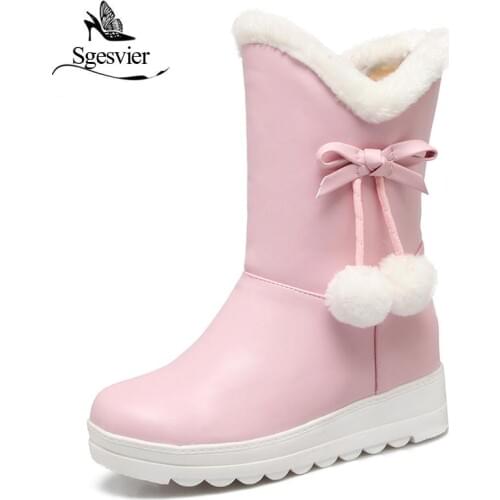 SGESVIER Keep Warm Winter Ankle Boots Sweet Lady Round Toe Wedge Short Boots Women Shoes Botas Size 30-42 New Snow Boots OX137
