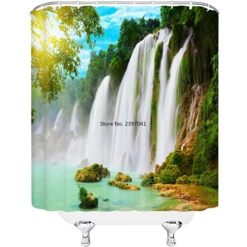 Waterproof Shower Curtains Waterfall Forest landscape 3d Bathroom Curtains With Hooks Printing Decoration Washable Bath Screen