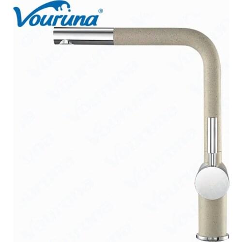 VOURUNA New Arrival Solid Brass Matte Black Kitchen Faucet Sandbeige Swivel Kitchen Sink Mixer Taps