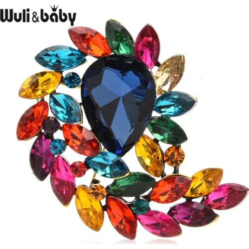 Wuli&baby Palace Style Crystal Waterdrop Flower Brooches For Women Party Office Banquet Brooch Pins Gifts