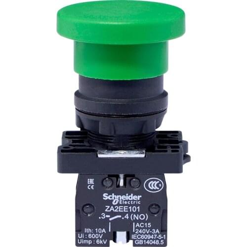 Φ40 mushroom head reset button green one normally open spring reset 22mm contact action slow break