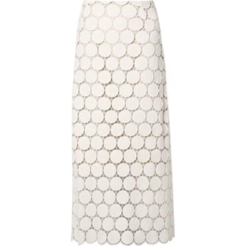 Spring Summer New High Waist Solid Patchwork Lace Dot Print Mesh Long Loose mesh Skirt Women