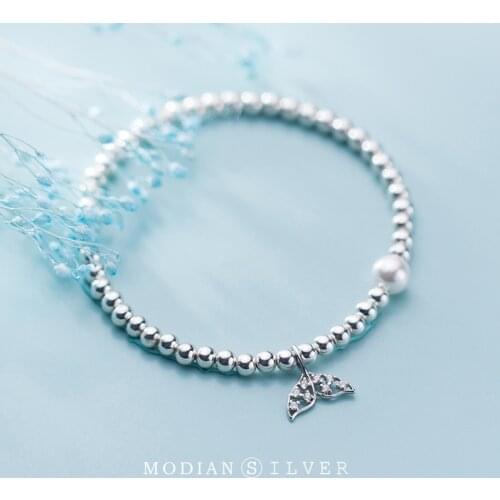 Modian Shining Zircon Cute Mermaid Tail Pearl Starnd Bracelet for Women 925 Sterling Silver Fashion Bracelet Fine Jewelry Gift