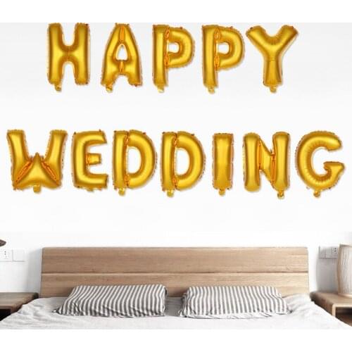 1 set golden (happy wedding) Style Aluminum Foil Film Inflatable Balloons Wedding decoration Party Decoration Metallic Balloon