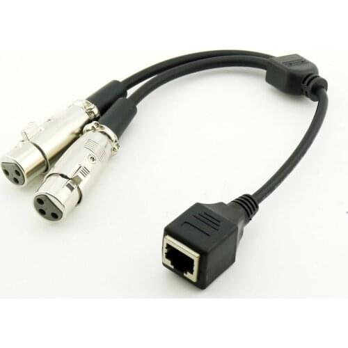 1pc RJ45 Female Jack to Dual XLR 3 Pin Female Network Adapter Short Connector Converter Cable 30cm