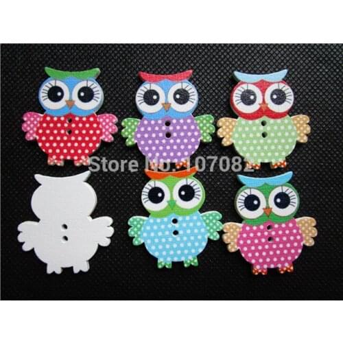1000pcs 33x35mm Cute Owl Wood Buttons 2 Holes Cartoon Owls Sewing Button Embellishments For Baby Crafts Scrapbooking