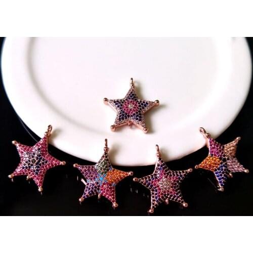 5 Piecs CZ zircon Micro Pave Connector Turkish Style five-pointed star Double Bails Charm,DIY Bracelet Jewelry Finding C182
