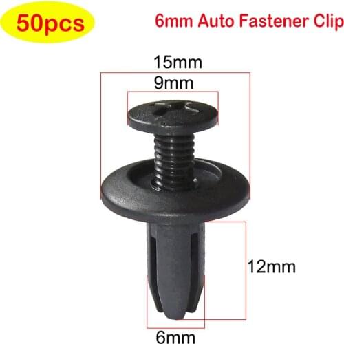 50pcs Car Clips 6mm Hole Plastic Rivets Fastener Push Clip Black Auto Door Trim Panel Retainer Fastener Clips for Toyota Honda