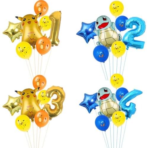 7Pcs Pokemon Pikachu Aluminum Balloon Latex Balloon Childrens Birthday Party Decoration Balloon Decoration Toy