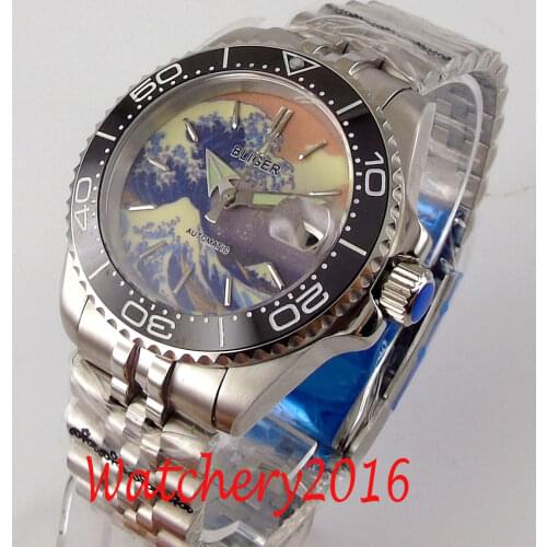 40mm Bliger Wase Dial Luminous Ceramic Bezel jubilee Sapphire Glass NH35 Automatic Mechanical Mens Watch