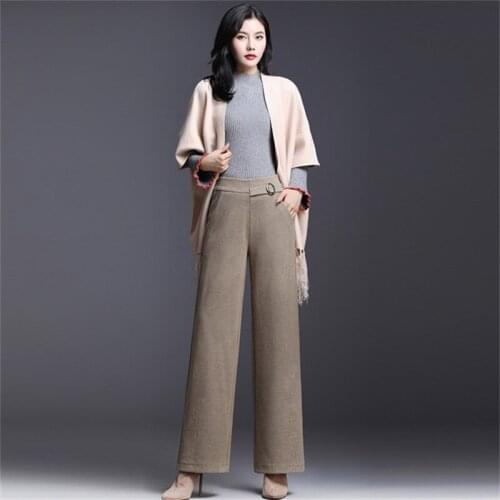 Free shipping 2019 womens new autumn and winter striped wide leg casual pants high waist trousers