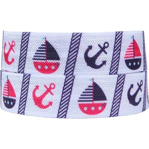 FLRA Elastic(100yards/lot) New colorful anchor Aztec heat printing fold over elastic ribbons for hairband