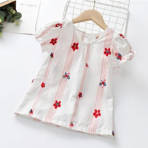 Girls Short-sleeved T-shirt New Summer Embroidered Thin Baby Shirt Tops Childrens Short-sleeved Clothes