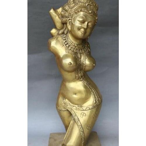 18" Chinese Bronze Gilt Half Body Sexy Beautiful Woman Beauty Beauty Sculpture
