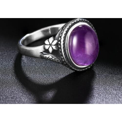 Vintage Natural 8x10MM Oval Amethyst Rings 925 Sterling Silver Ring for Women Wedding Anniversary Party Gift Fine Jewelry